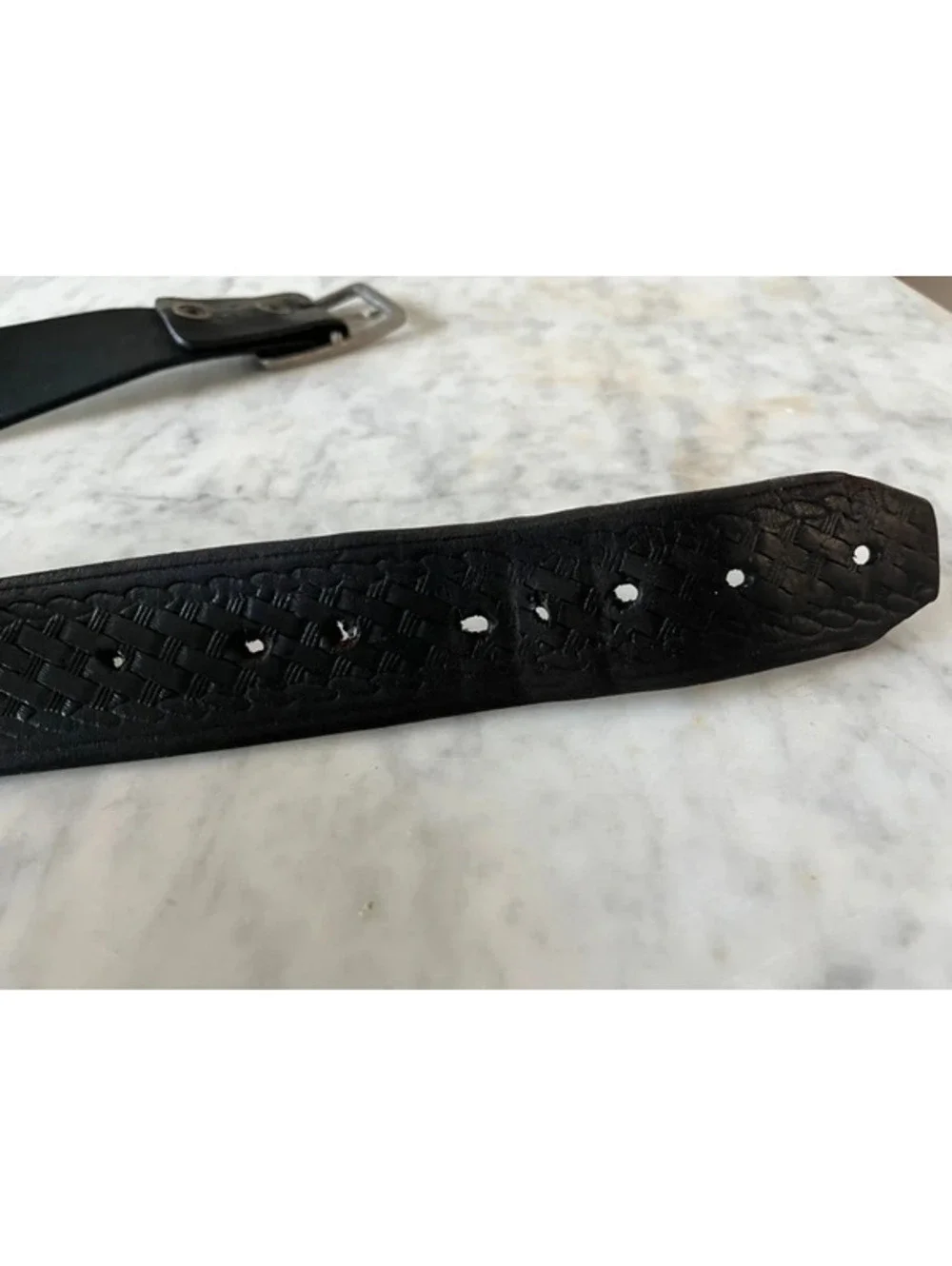 Calvin Klein Jeans Unisex Black Leather Belt Metal Logo Buckle Vintage small